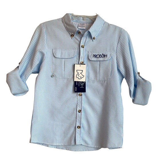 NWT White‎ and Blue  Prodoh Founders Kids Vented Fishing Shirt Size 12 - Picture 1 of 10